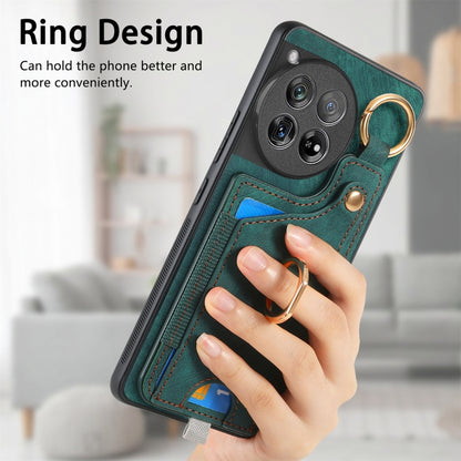 For OnePlus 12 5G Retro Skin-feel Ring Card Bag Phone Case with Hang Loop(Green) - OnePlus Cases by buy2fix | Online Shopping UK | buy2fix