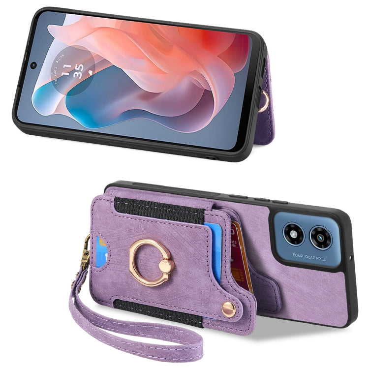 For Motorola G Play 2024 Retro Skin-feel Ring Multi-card RFID Wallet Phone Case(Purple) - Motorola Cases by buy2fix | Online Shopping UK | buy2fix