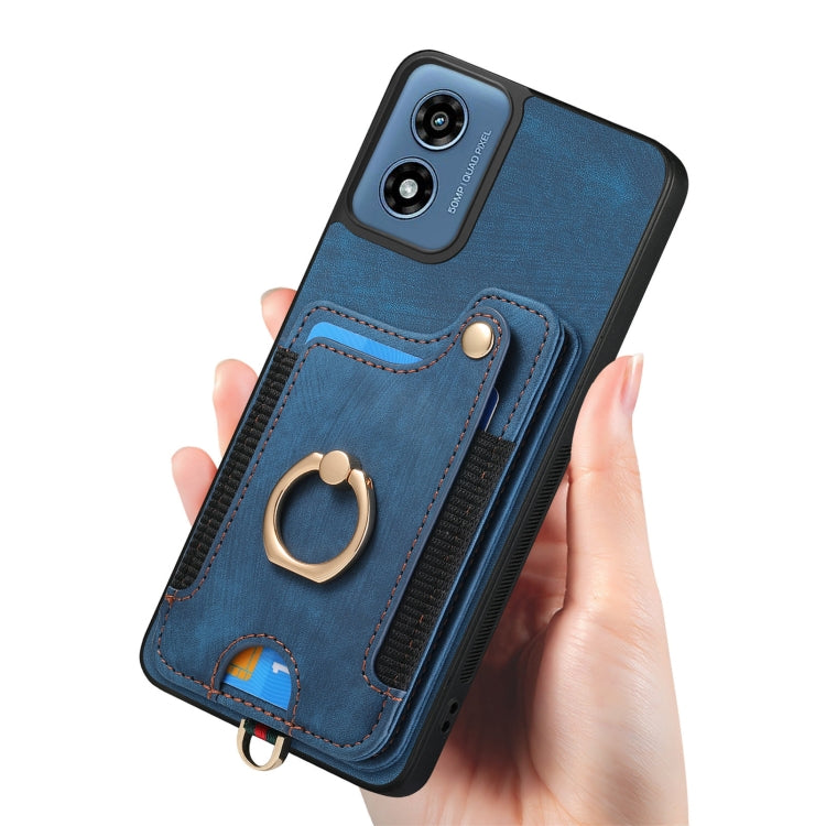 For Motorola G Play 2024 Retro Skin-feel Ring Multi-card RFID Wallet Phone Case(Blue) - Motorola Cases by buy2fix | Online Shopping UK | buy2fix