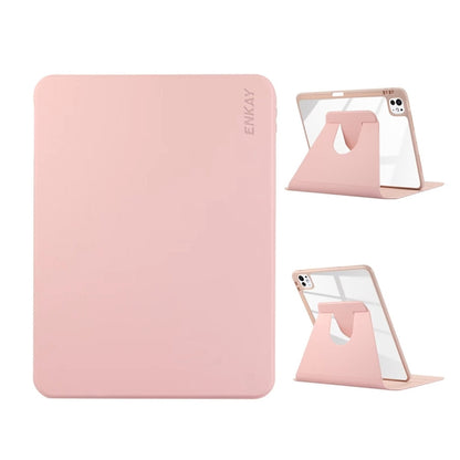 For iPad Pro 11 2024 ENKAY 360 Rotation PMMA Leather Smart Tablet Case with Pen Slot(Pink) - iPad Air 13 2024 Cases by ENKAY | Online Shopping UK | buy2fix