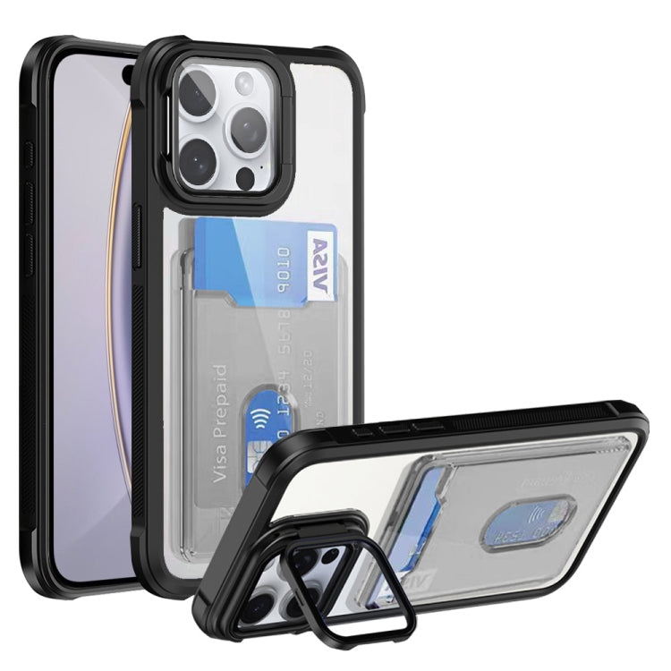 For iPhone 16 Pro Max Card Bag Holder Acrylic Hybrid TPU Phone Case(Black) - iPhone 16 Pro Max Cases by buy2fix | Online Shopping UK | buy2fix