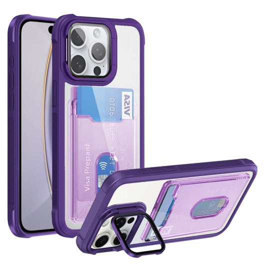 For iPhone 16 Pro Max Card Bag Holder Acrylic Hybrid TPU Phone Case(Purple) - iPhone 16 Pro Max Cases by buy2fix | Online Shopping UK | buy2fix