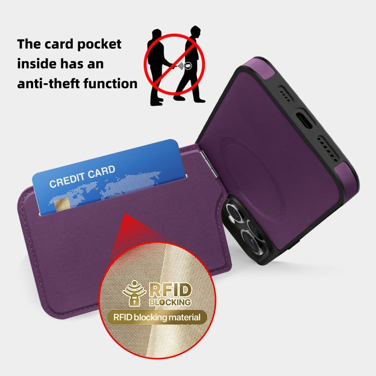 For iPhone 13 Pro Max Down Jacket Card Bag Holder MagSafe Phone Case(Purple) - iPhone 13 Pro Max Cases by buy2fix | Online Shopping UK | buy2fix