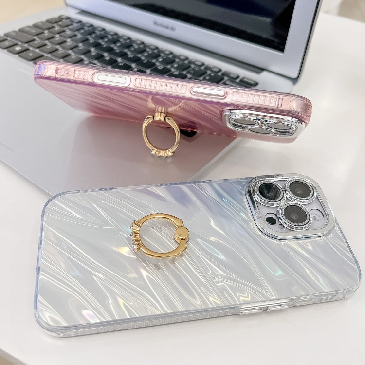 For iPhone 16 Pro Plating Glitter Texture Ring Holder TPU Phone Case with Lens Film(White Feather Yarn) - More iPhone Cases by buy2fix | Online Shopping UK | buy2fix