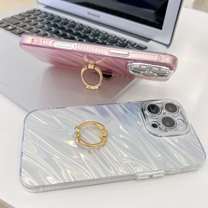 For iPhone 16 Plating Glitter Texture Ring Holder TPU Phone Case with Lens Film(Purple Tinfoil Texture) - iPhone 16 Cases by buy2fix | Online Shopping UK | buy2fix