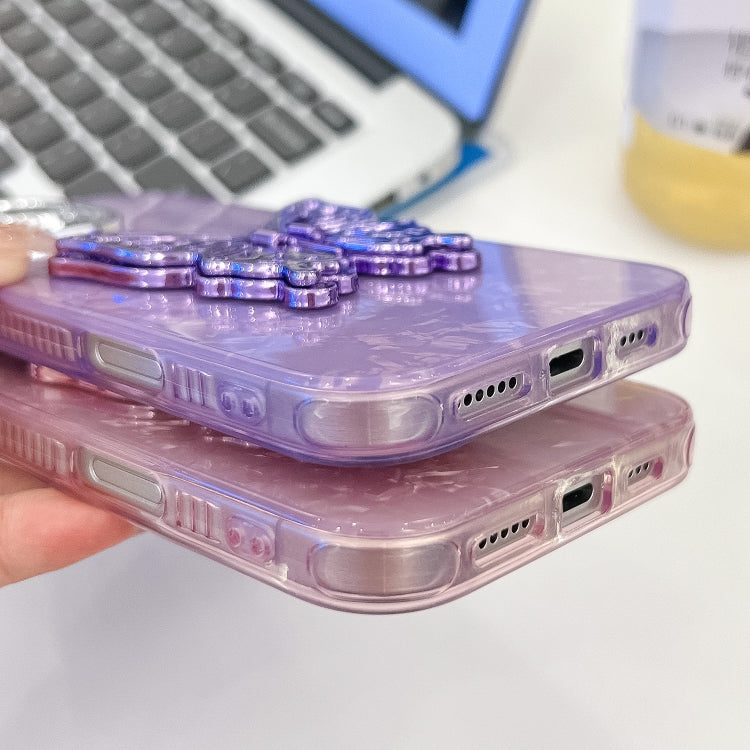 For iPhone 16 Pro Plating Glitter Texture Butterfly Holder TPU Phone Case with Lens Film(Purple Water Ripples) - iPhone 16 Pro Cases by buy2fix | Online Shopping UK | buy2fix