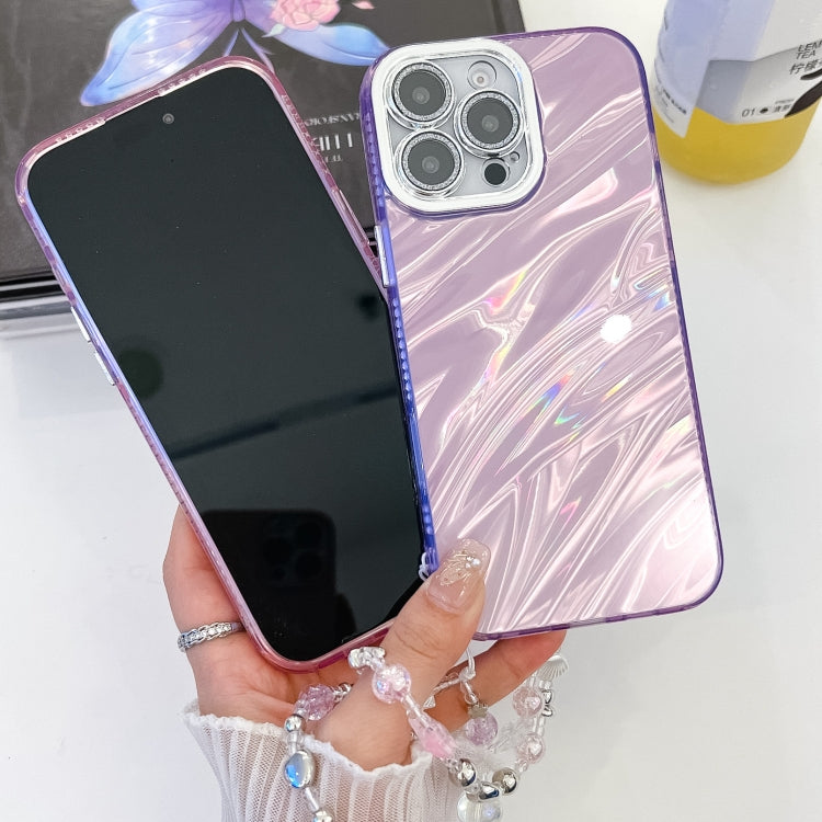 For iPhone 16 Pro Plating Glitter Texture Chain Wristband TPU Phone Case with Lens Film(Pink Shell Pattern) - iPhone 16 Pro Cases by buy2fix | Online Shopping UK | buy2fix