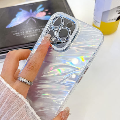 For iPhone 16 Pro Max Plating Glitter Texture Chain Wristband TPU Phone Case with Lens Film(White Wrinkles) - iPhone 16 Pro Max Cases by buy2fix | Online Shopping UK | buy2fix