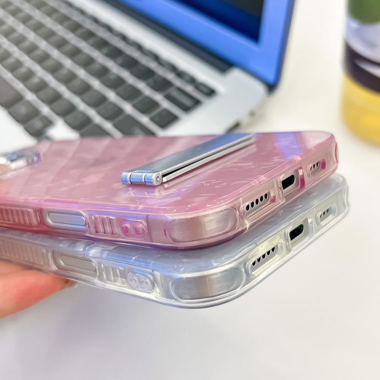 For iPhone 16 Pro Max Plating Glitter Texture Fold Holder TPU Phone Case with Lens Film(Purple Wrinkles) - iPhone 16 Pro Max Cases by buy2fix | Online Shopping UK | buy2fix