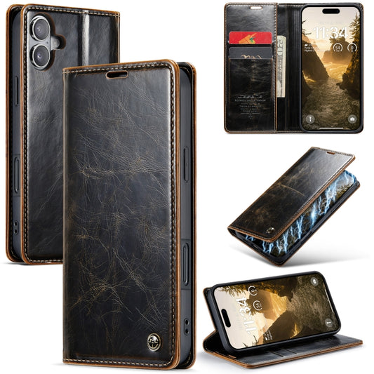 For iPhone 16 Plus CaseMe 003 Crazy Horse Texture Flip Leather Phone Case(Coffee) - iPhone 16 Plus Cases by CaseMe | Online Shopping UK | buy2fix