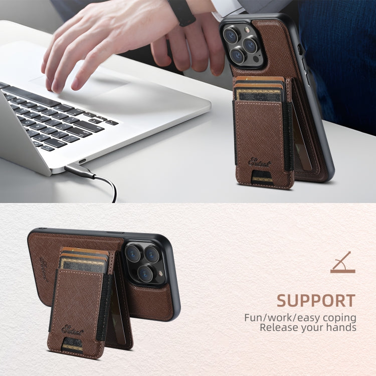 For iPhone 13 Suteni H17 Cross Grain Leather MagSafe Detachable Wallet Phone Case(Brown) - iPhone 13 Cases by Suteni | Online Shopping UK | buy2fix