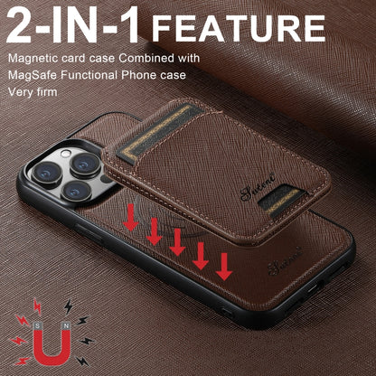 For iPhone 14 Pro Max Suteni H18 Cross Grain MagSafe Wallet Leather Phone Case(Brown) - iPhone 14 Pro Max Cases by Suteni | Online Shopping UK | buy2fix