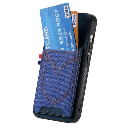 For iPhone 16 Plus Denim Texture Leather Skin Phone Case with Card Slot(Blue) - iPhone 16 Plus Cases by buy2fix | Online Shopping UK | buy2fix