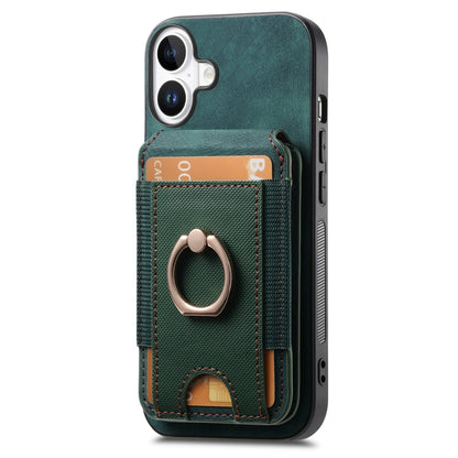 For iPhone 16 Retro Splitable Magnetic Stand Card Bag Leather Phone Case(Green) - iPhone 16 Cases by buy2fix | Online Shopping UK | buy2fix