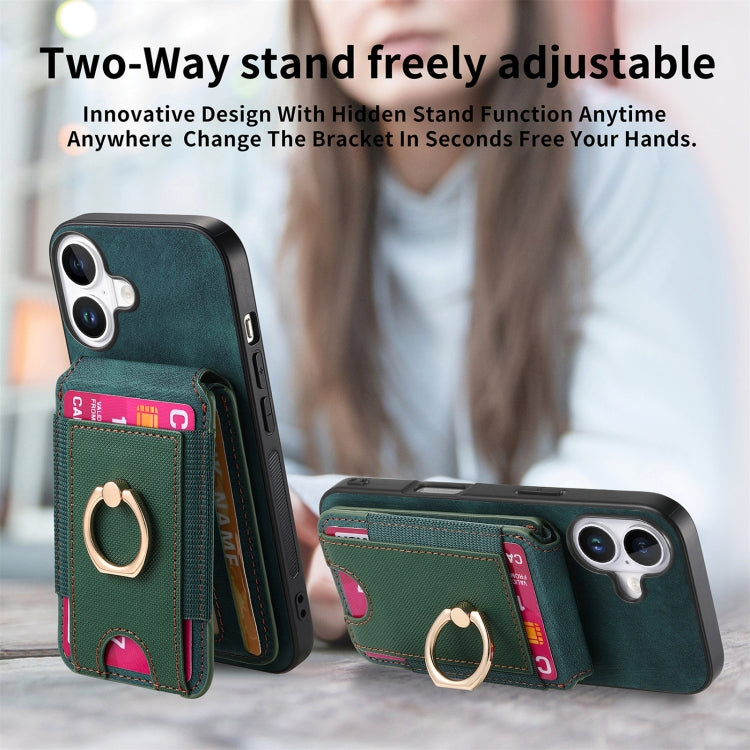 For iPhone 16 Retro Splitable Magnetic Stand Card Bag Leather Phone Case(Green) - iPhone 16 Cases by buy2fix | Online Shopping UK | buy2fix