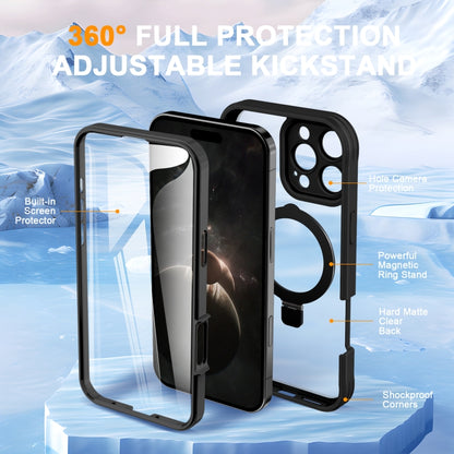 For iPhone 16 Pro Max Skin Feel MagSafe Holder 360 Full Body Phone Case(Black) - iPhone 16 Pro Max Cases by buy2fix | Online Shopping UK | buy2fix