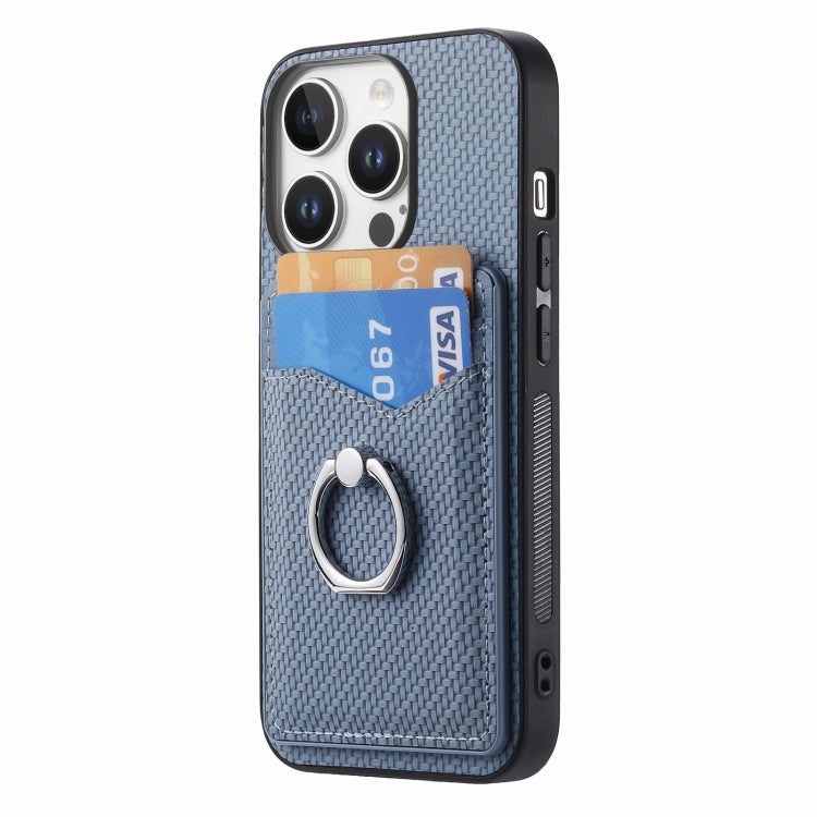 For iPhone 16 Pro Max Carbon Fiber Card Wallet Ring Phone Case(Blue) - iPhone 16 Pro Max Cases by buy2fix | Online Shopping UK | buy2fix