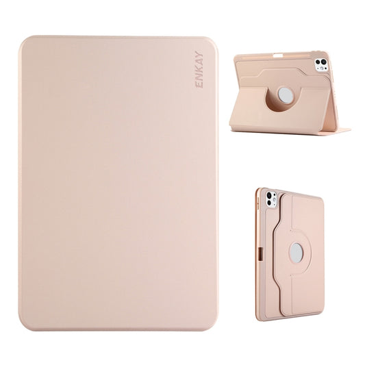 For iPad Pro 11 2024 ENKAY 360 Rotation TPU Leather Smart Tablet Case with Pen Slot(Pink) - iPad Pro 11 2024 Cases by ENKAY | Online Shopping UK | buy2fix