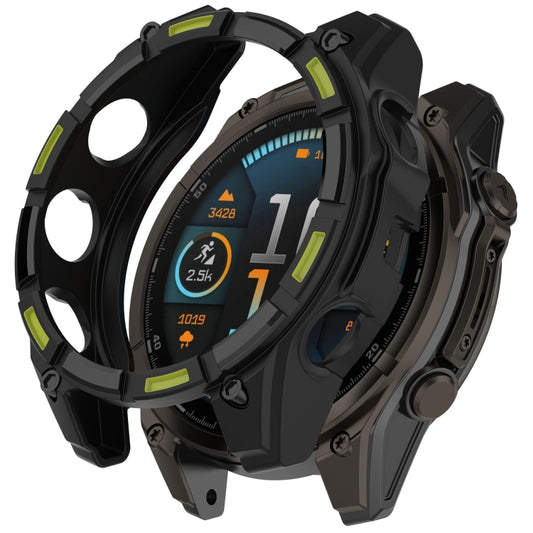 For Garmin Fenix 8 AMOLED 43mm Armor Hollow TPU Half Coverage Watch Protective Case(Black Green) - Watch Cases by buy2fix | Online Shopping UK | buy2fix