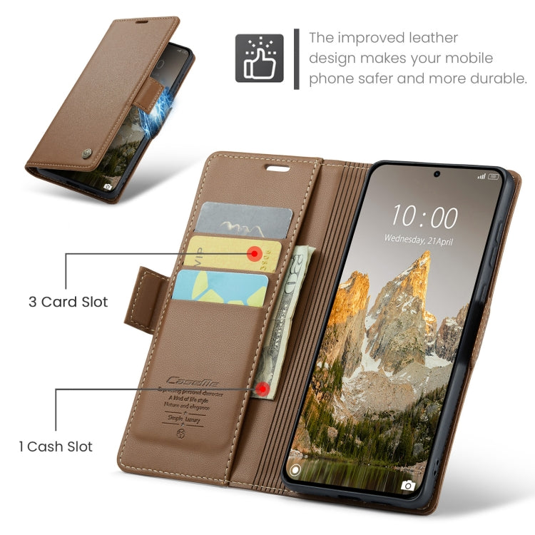 For Xiaomi 14T CaseMe 023 Butterfly Buckle Litchi Texture RFID Anti-theft Leather Phone Case(Brown) - 14T Cases by CaseMe | Online Shopping UK | buy2fix