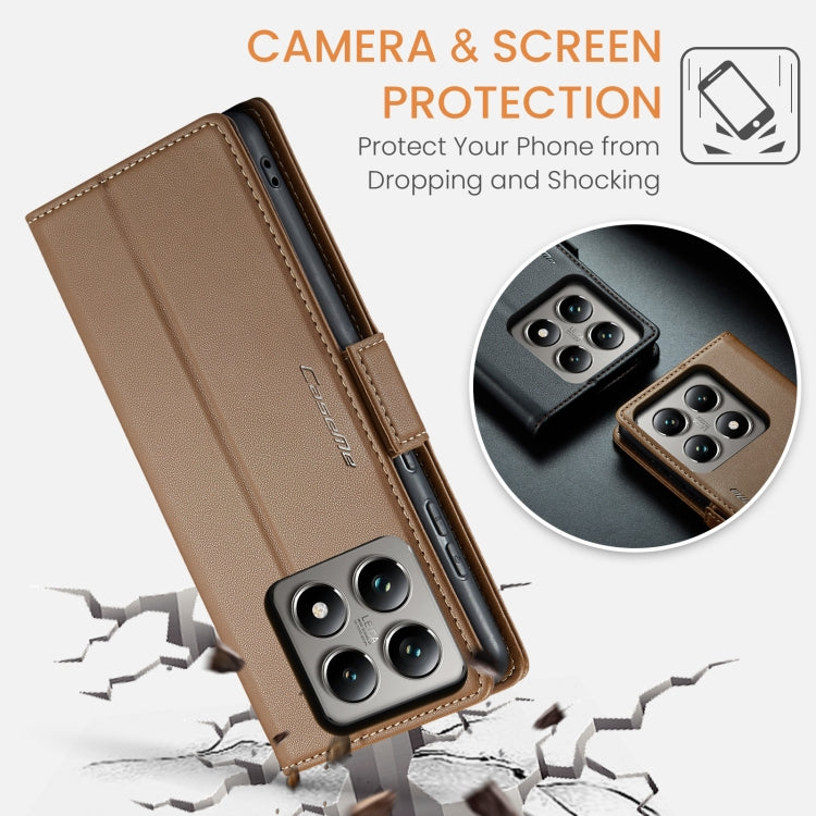 For Xiaomi 14T Pro CaseMe 023 Butterfly Buckle Litchi Texture RFID Anti-theft Leather Phone Case(Brown) - 14T Pro Cases by CaseMe | Online Shopping UK | buy2fix