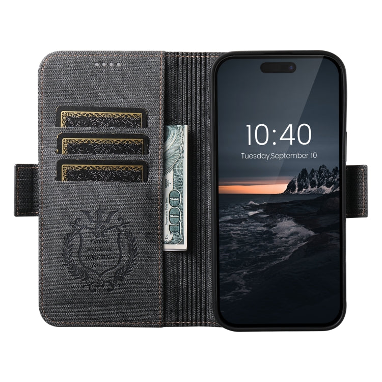 For iPhone 16 Pro Max Suteni J07 Multi-functional Horizontal MagSafe Denim Leather Phone Case(Black) - iPhone 16 Pro Max Cases by Suteni | Online Shopping UK | buy2fix