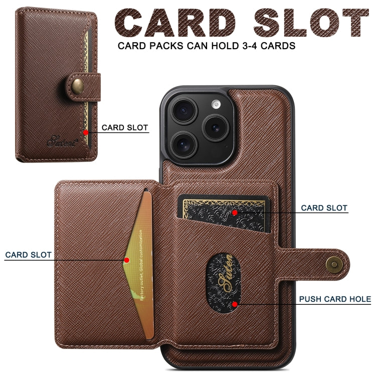 For iPhone 16 Pro Max Suteni H20 Cross-Grain MagSafe Horizontal Card Bag Back Phone Case(Brown) - iPhone 16 Pro Max Cases by Suteni | Online Shopping UK | buy2fix