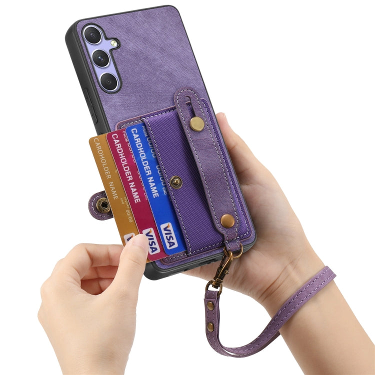 For Samsung Galaxy S25 Ultra 5G Retro Cross Wristband Wallet Leather Back Phone Case(Purple) - Galaxy S25 Ultra 5G Cases by buy2fix | Online Shopping UK | buy2fix