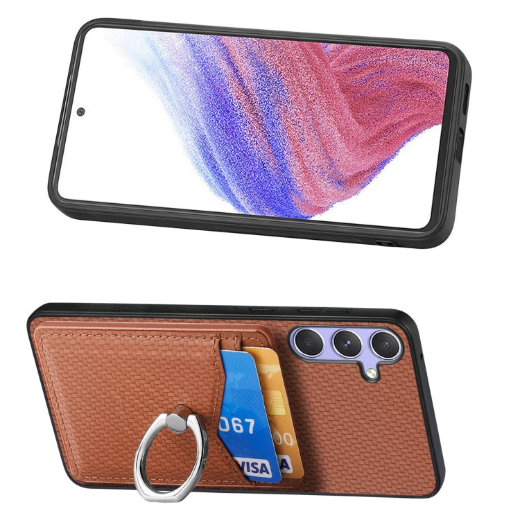 For Samsung Galaxy S25 Ultra 5G Carbon Fiber Card Wallet Ring Phone Case(Brown) - Galaxy S25 Ultra 5G Cases by buy2fix | Online Shopping UK | buy2fix