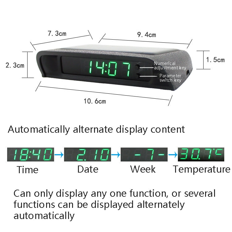 Solar Night Light Car Clock Automotive Electronic Clock Temperature Time+Date+Week+Temperature(Blue Light) - Clocks & Car Meters by buy2fix | Online Shopping UK | buy2fix