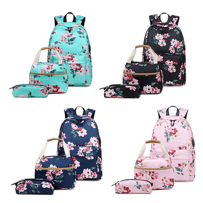 1916-1 3 PCS / Set Printed USB Backpack Student School Bag(Green) - Double-shoulder Bags by buy2fix | Online Shopping UK | buy2fix