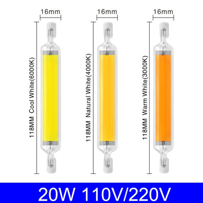 118mm 20W R7S LED COB Dimmer Glass Lamp Double-end Horizontal Plug-in Light(110V Warm White Light) - LED Blubs & Tubes by buy2fix | Online Shopping UK | buy2fix