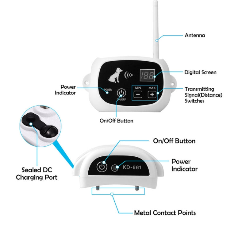 KD-661 500m Wireless Electric Dog Pet Fence Shock Collar,Spec: For One Dog(UK Plug) - Training Aids by buy2fix | Online Shopping UK | buy2fix