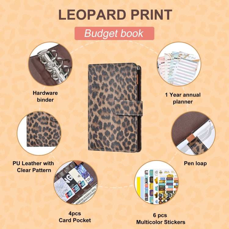 A6 Leopard Print Cash Budget Notebook  Loose Leaf Financial Management Notepad(Deep Brown) - Notebooks by buy2fix | Online Shopping UK | buy2fix