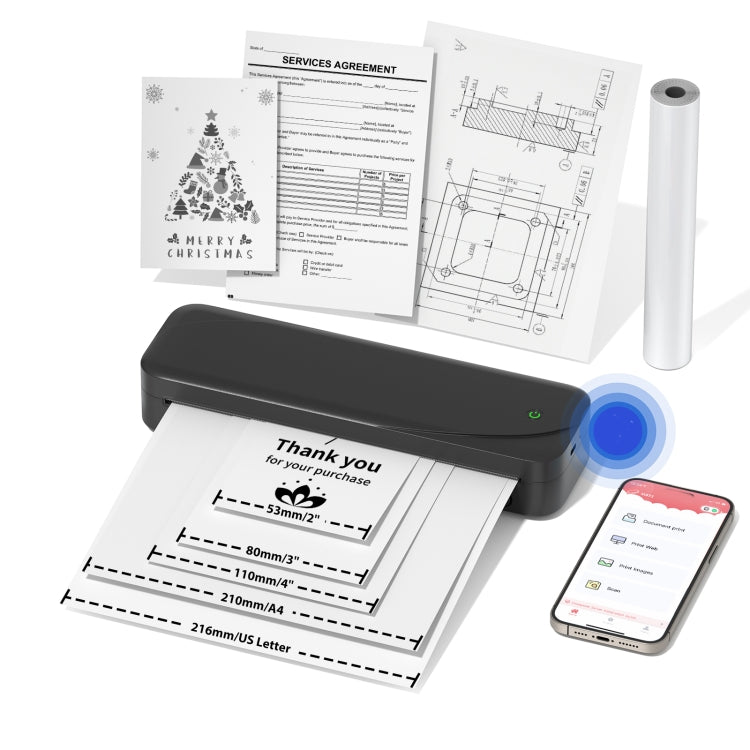 Phomemo M833  300dpi Wireless Bluetooth Thermal Printer Support Multi-Size Thermal Paper(Black) - Printer by Phomemo | Online Shopping UK | buy2fix