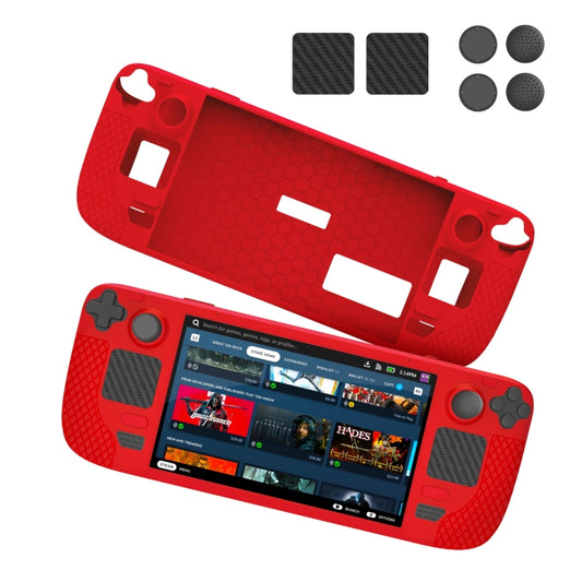 JYS JYS-SD011 For Steam Deck 7pcs/set Host Silicone Case With Joystick Cap+Touch Board Sticker Set(Red) - Cover Case by JYS | Online Shopping UK | buy2fix