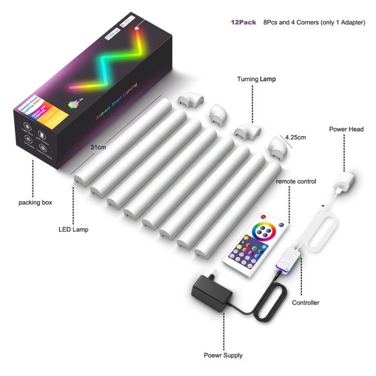 8pcs+4 Corners Bluetooth 12V RGBIC Splicing Wall Light Intelligent Remote Control Indoor Decorative Ambient Lights(EU Plug) - Novelty Lighting by buy2fix | Online Shopping UK | buy2fix