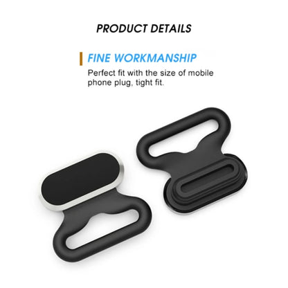 Type-C 2 In 1 Phone Charging Port Silicone Dust Plug + Lanyard Patch Set(Black) - Anti-dust & Ear Caps by buy2fix | Online Shopping UK | buy2fix