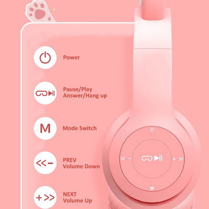 P47M LED Light-emitting Cat Ears Gaming Bluetooth Wireless Headset(Pink) - Headset & Headphone by buy2fix | Online Shopping UK | buy2fix