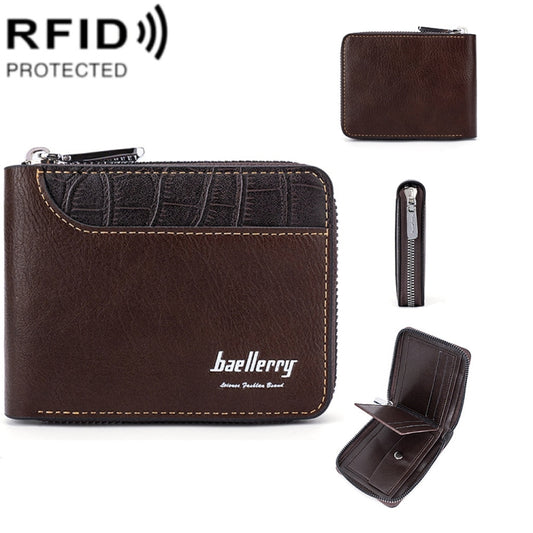 Baellerry D5101 RFID Anti-theft Spliced Short Wallet Retro Multi-card Zipper Coin Purse(Coffee) - Antimagnetic RFID Package by Baellerry | Online Shopping UK | buy2fix