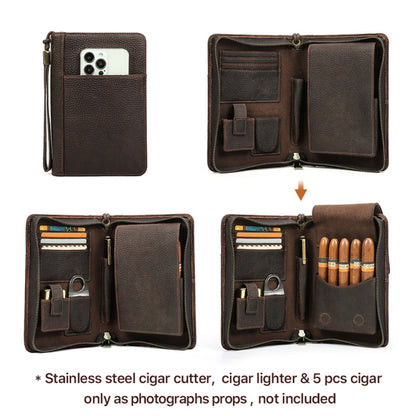 CONTACTS FAMILY CF5009 Genuine Leather Multifunctional Travel Convenient Cigar Box with Wrist Strap(Brown) - Cigarette Box & Ashtrays by CONTACTS FAMILY | Online Shopping UK | buy2fix