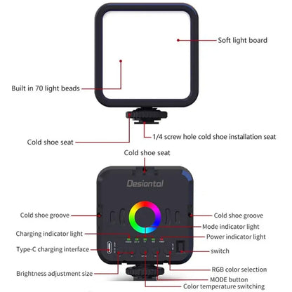 Desiontal W70 Full Color RGB Live Fill Light Portable Small Pocket Light Ambient Photo Handheld Photography Lighting -  by Desiontal | Online Shopping UK | buy2fix