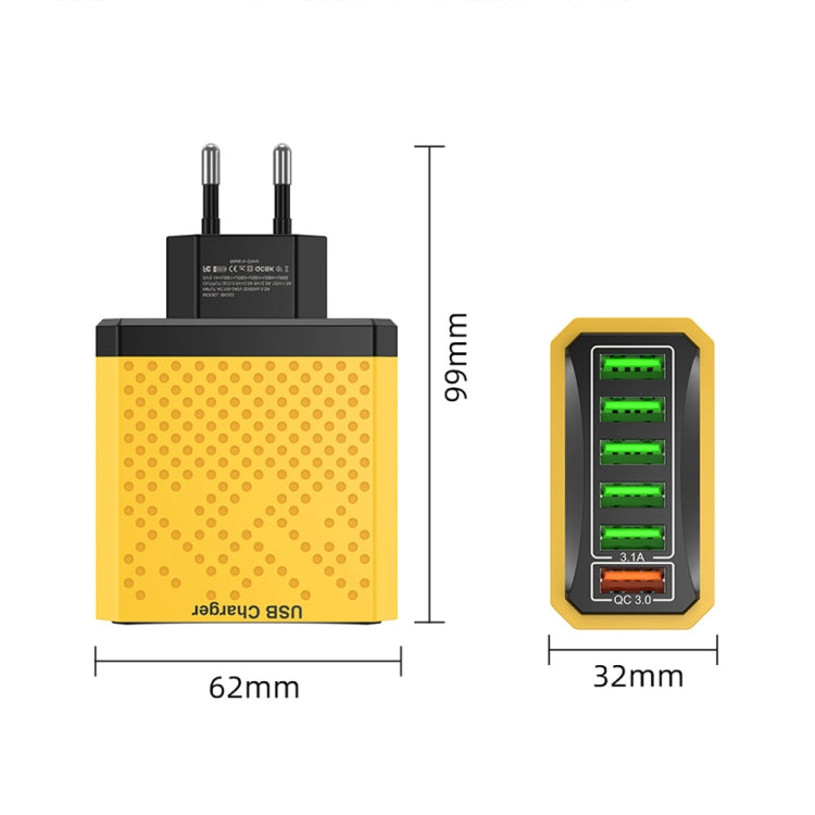 6-Ports Multifunctional Quick Charging USB Travel Charger Power Adapter, Model: Yellow EU Plug - USB Charger by buy2fix | Online Shopping UK | buy2fix