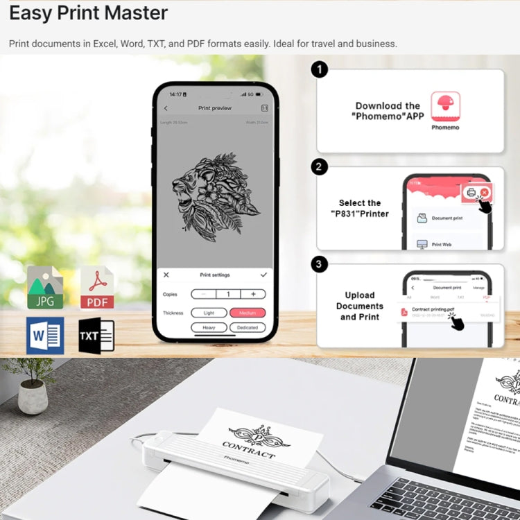 Phomemo P831 Bluetooth Portable Thermal Transfer Printer Support A4 / Letter / A5 / B5 Plain Paper Printing(White) - Printer by Phomemo | Online Shopping UK | buy2fix