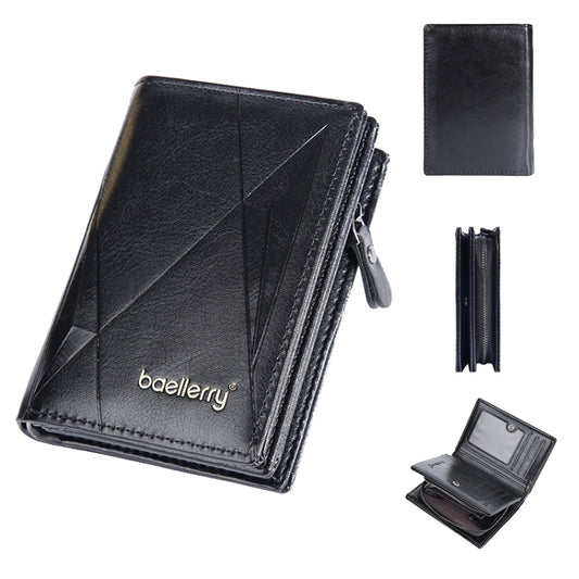 Baellerry D3213 Retro Leather Short Wallet Multi-card Slot Zipper Card Holder(Black) - Wallets by Baellerry | Online Shopping UK | buy2fix