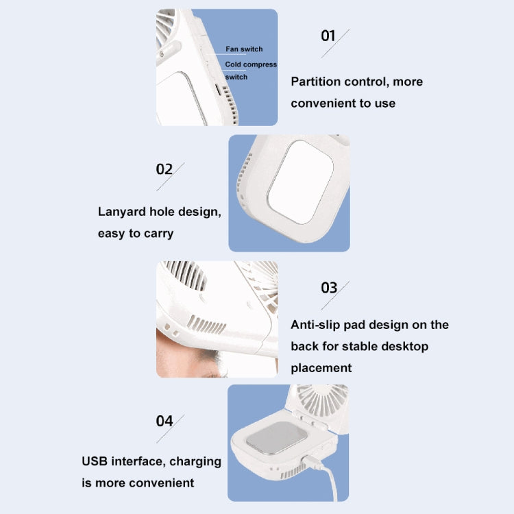 USB Charging Folding Outdoor Handheld Mini Cold Compress Fan Desktop Cooling Fan(White) - Electric Fans by buy2fix | Online Shopping UK | buy2fix