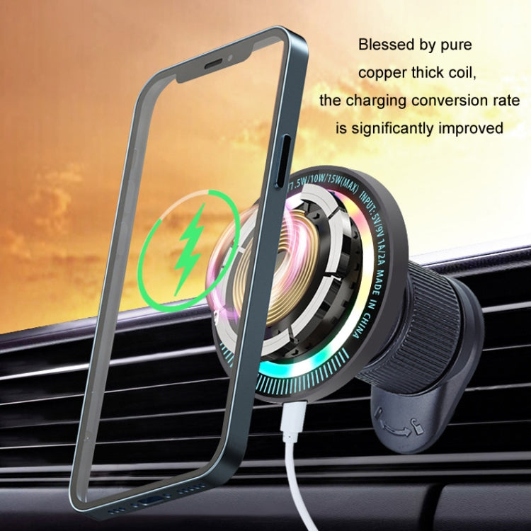 Magsafe 15W Magnetic Colorful Light Wireless Charging Mobile Phone Holder, Color: A9 Air Outlet Dark Gray - Wireless Charger Holders by buy2fix | Online Shopping UK | buy2fix