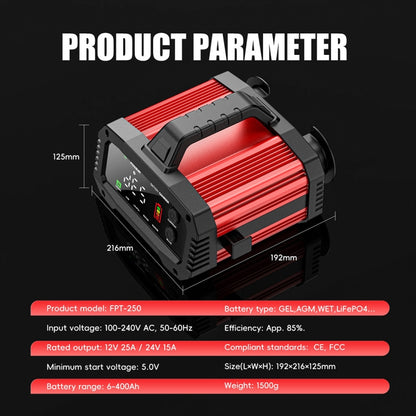 FOXSUR 25A 12V/24V Portable High-Power Car Ship Motorcycle Charger(US Plug) - Battery Charger by FOXSUR | Online Shopping UK | buy2fix