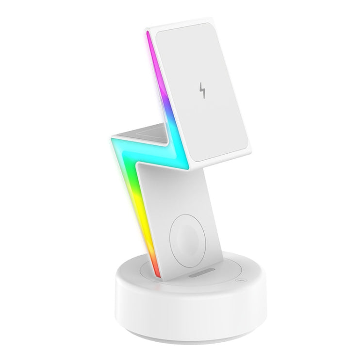 For Apple Series 3 In 1 RGB Light Magsafe Magnetic Mobile Phone Holder Wireless Charger(White) - Wireless Charger by buy2fix | Online Shopping UK | buy2fix