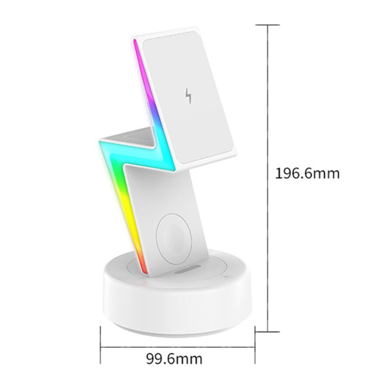 For Apple Series 3 In 1 RGB Light Magsafe Magnetic Mobile Phone Holder Wireless Charger(White) - Wireless Charger by buy2fix | Online Shopping UK | buy2fix